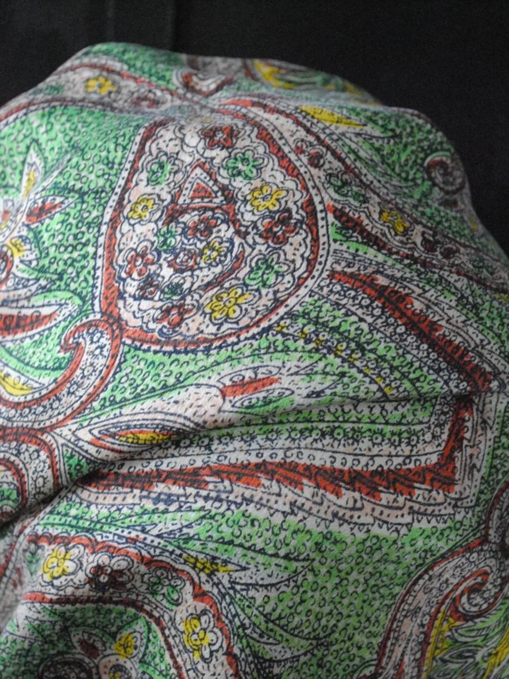 Large Vintage Brown, Yellow, & Green Floral Paisley Scarf
